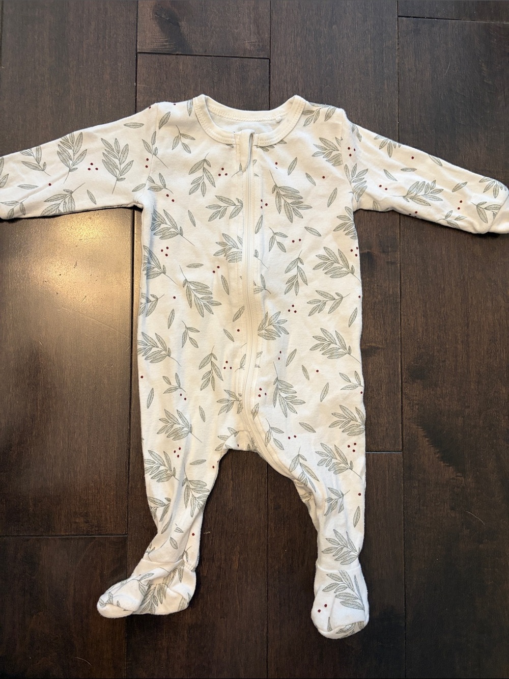 Petit Lem Cream Footed One-Piece with Leaf Print